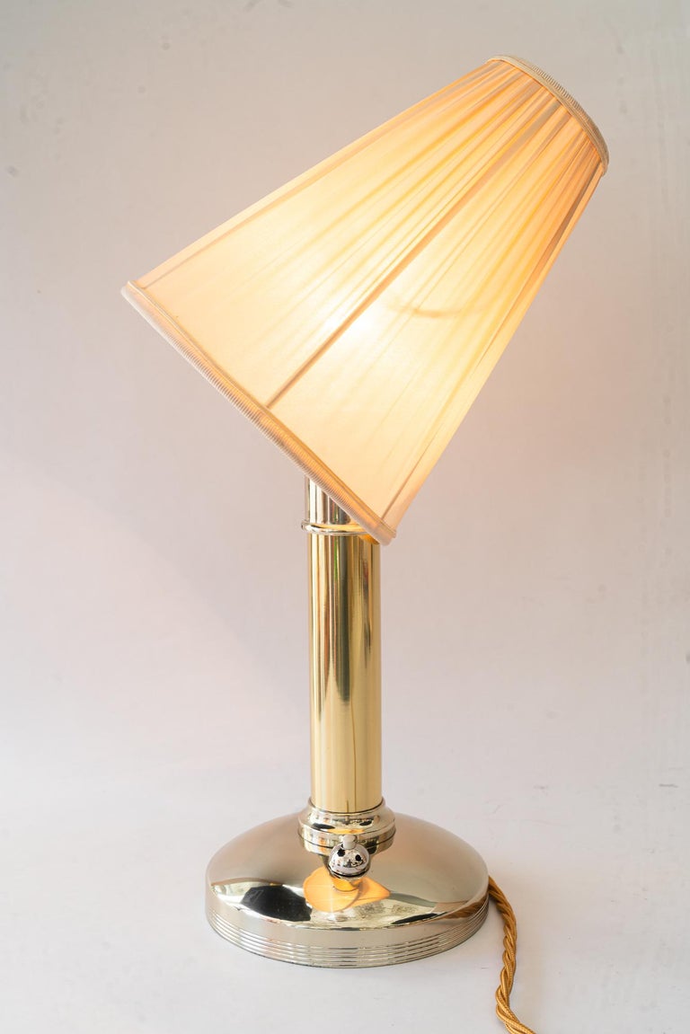 Art Deco alpacabrass table lamp with fabric shade vienna around 1920s