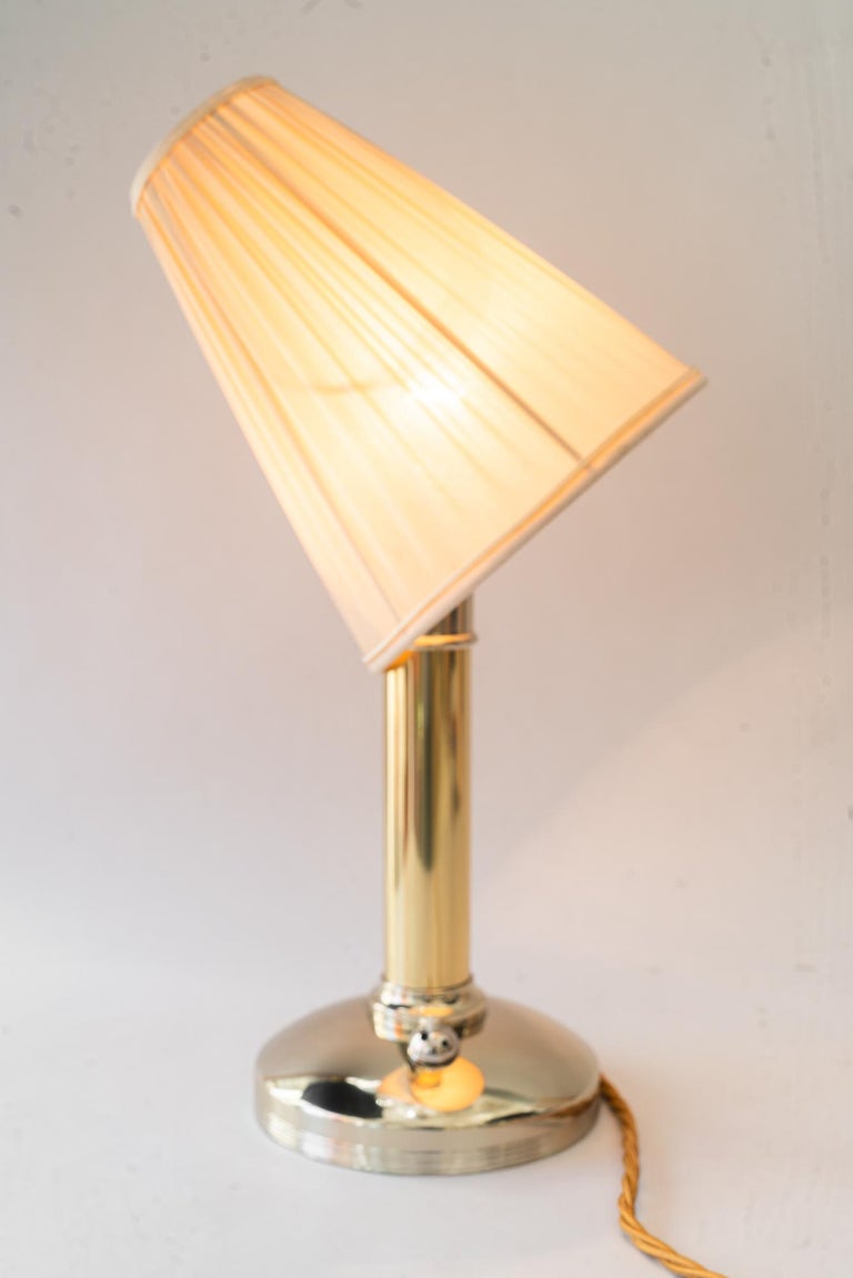 Art Deco alpacabrass table lamp with fabric shade vienna around 1920s