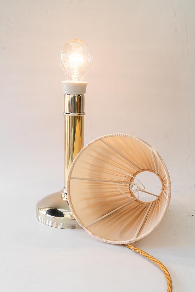 Art Deco alpacabrass table lamp with fabric shade vienna around 1920s