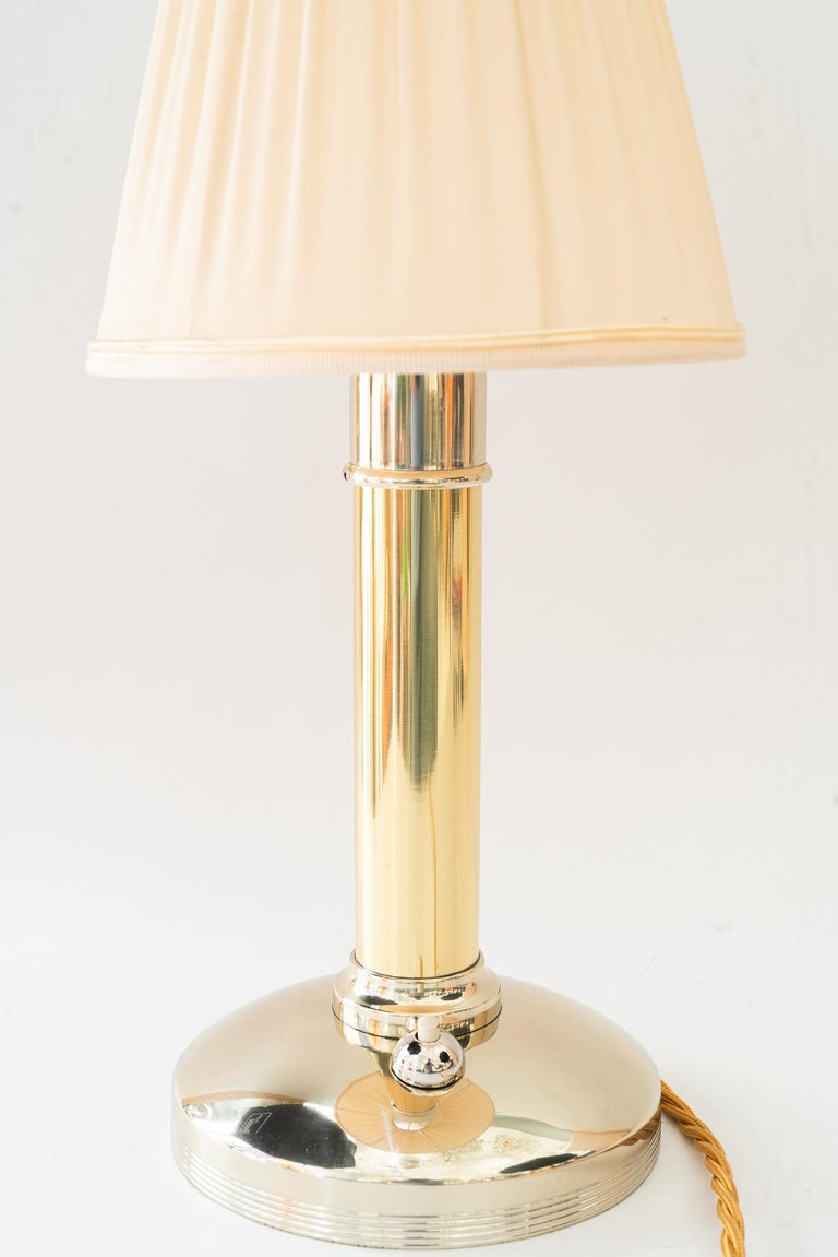 Art Deco alpacabrass table lamp with fabric shade vienna around 1920s