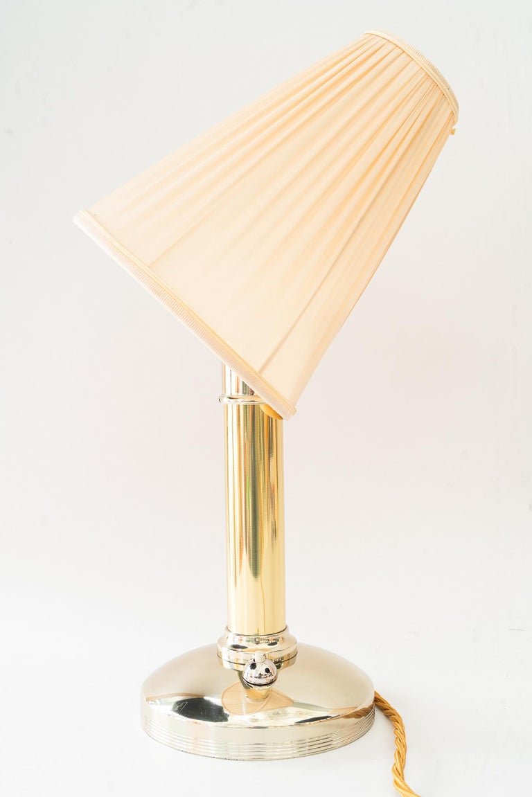 Art Deco alpacabrass table lamp with fabric shade vienna around 1920s