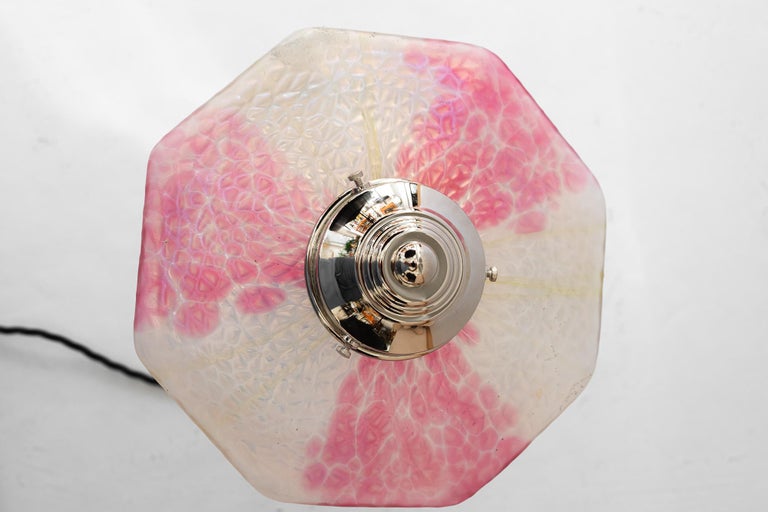 Art Deco nickel - plated table lamp with palme koenig glass shade 1920s