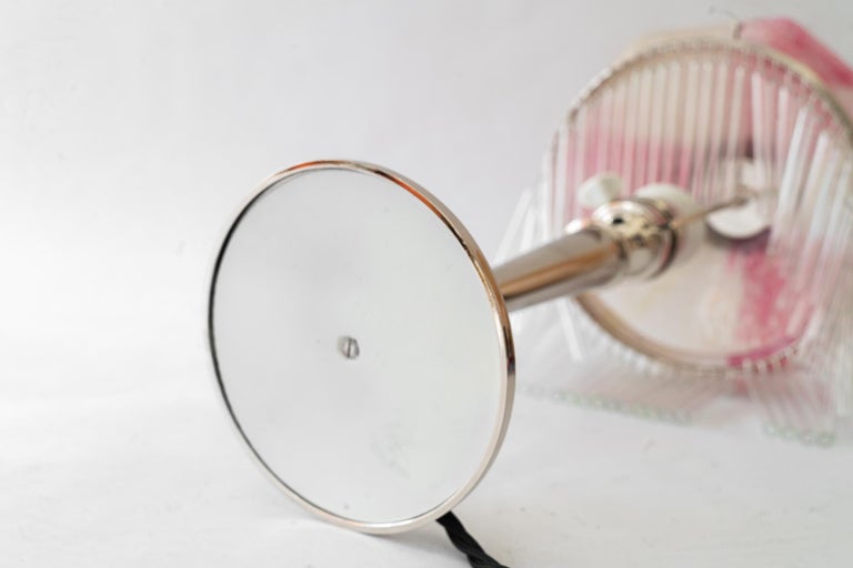 Art Deco nickel - plated table lamp with palme koenig glass shade 1920s