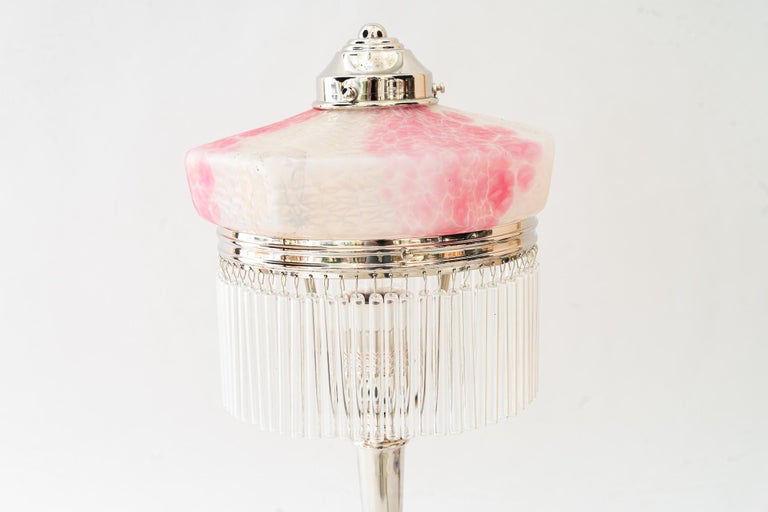 Art Deco nickel - plated table lamp with palme koenig glass shade 1920s