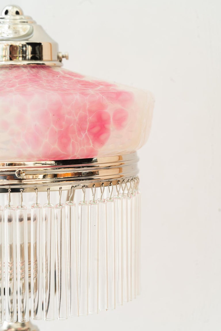 Art Deco nickel - plated table lamp with palme koenig glass shade 1920s