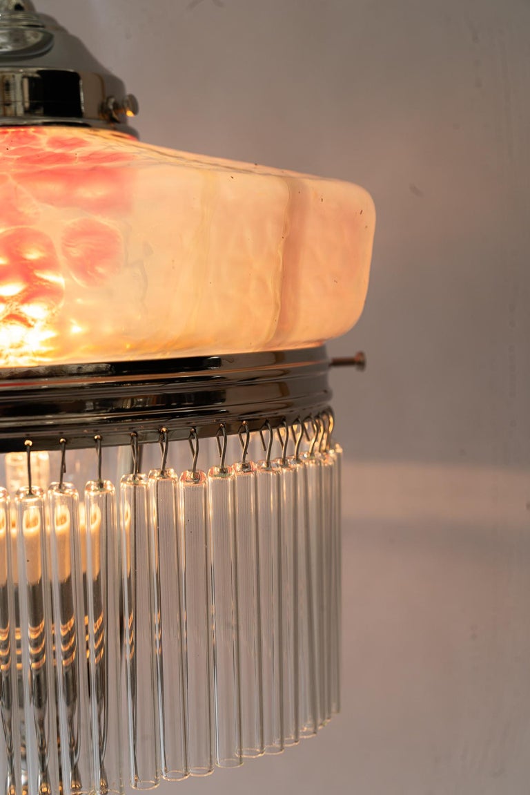 Art Deco nickel - plated table lamp with palme koenig glass shade 1920s