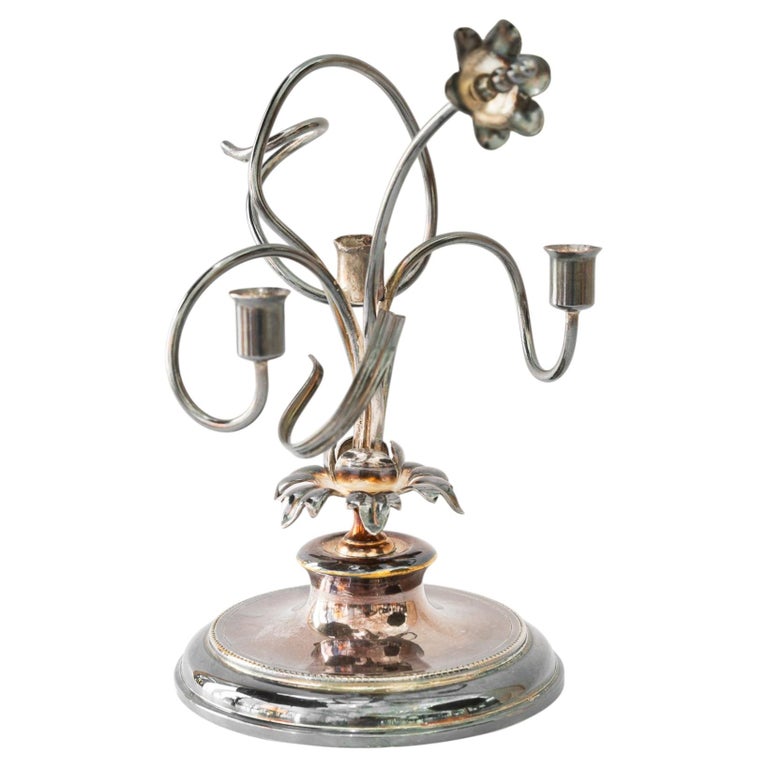 Brass silvered jugendstil candle holder for 3 candles vienna around 1908