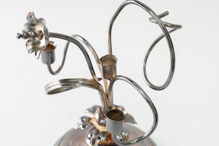 Brass silvered jugendstil candle holder for 3 candles vienna around 1908