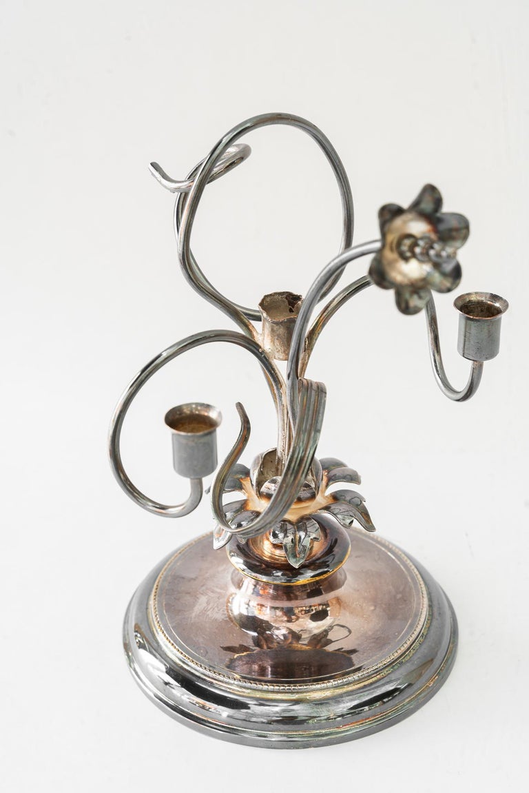 Brass silvered jugendstil candle holder for 3 candles vienna around 1908