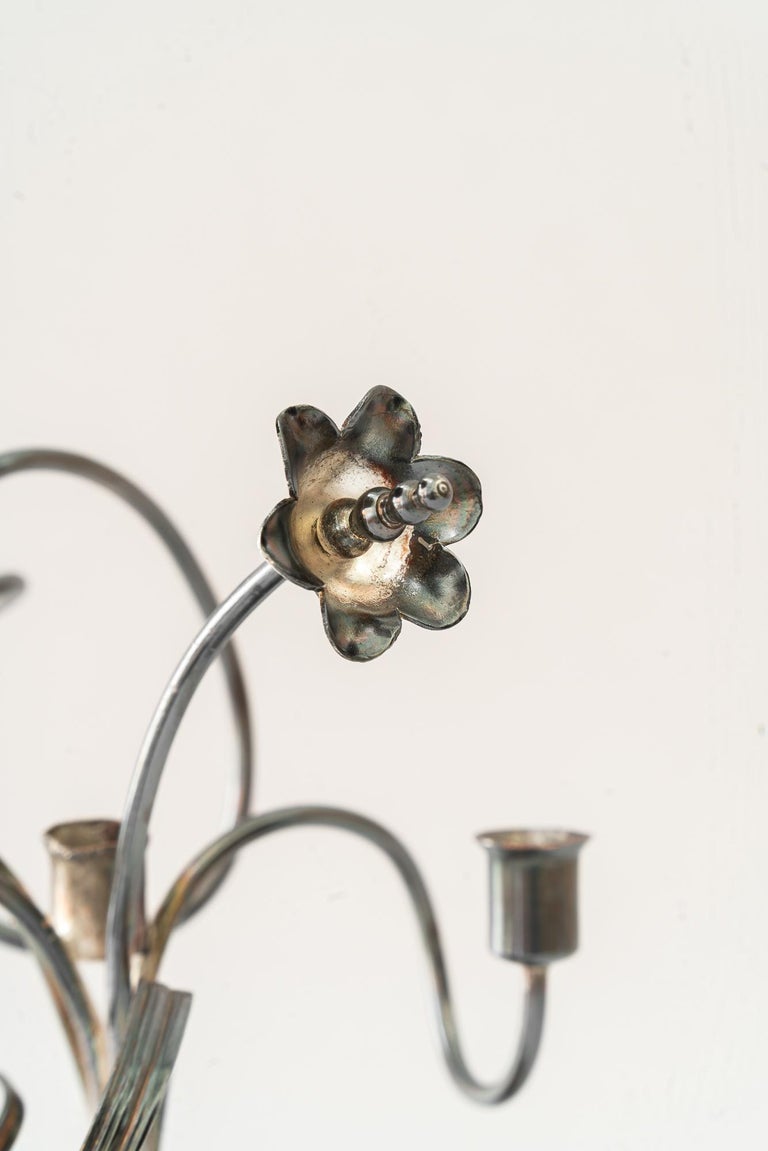 Brass silvered jugendstil candle holder for 3 candles vienna around 1908