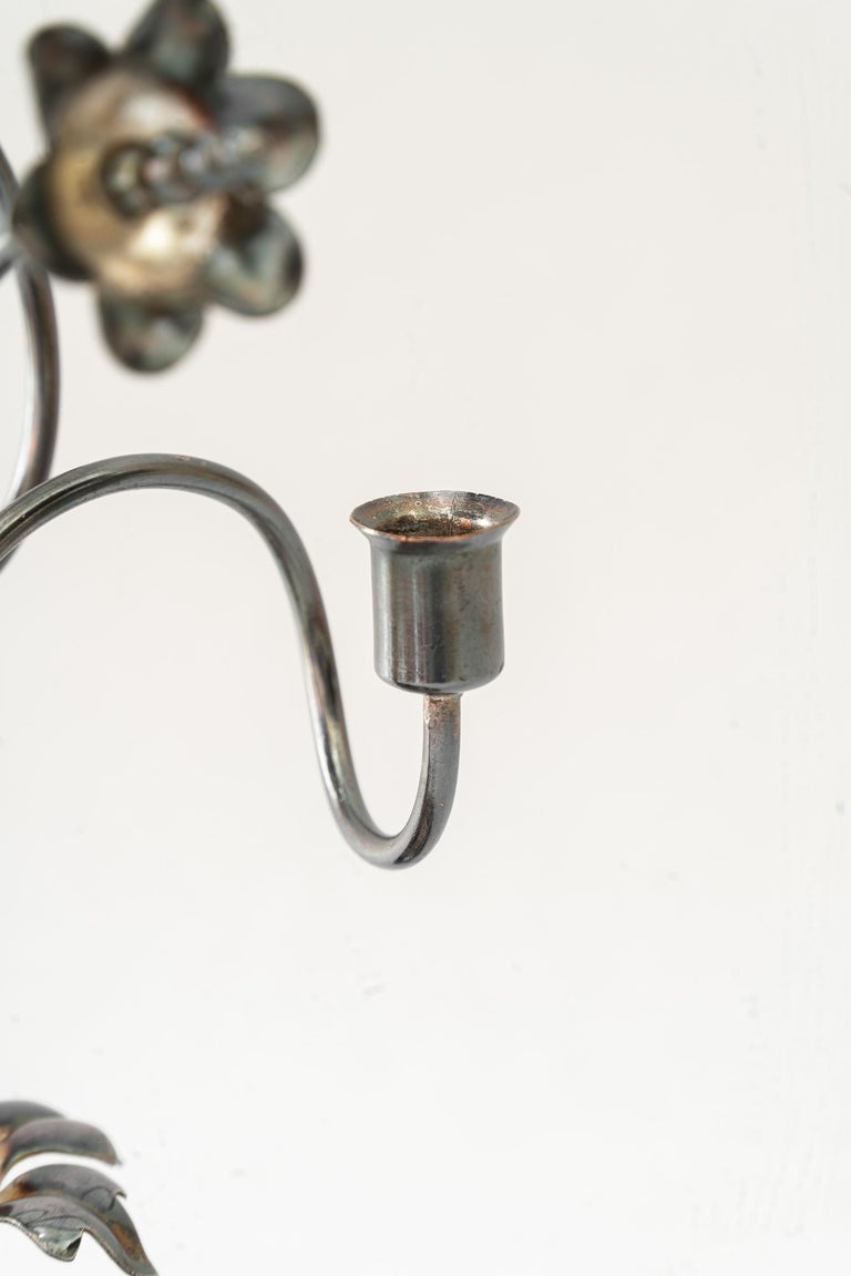 Brass silvered jugendstil candle holder for 3 candles vienna around 1908