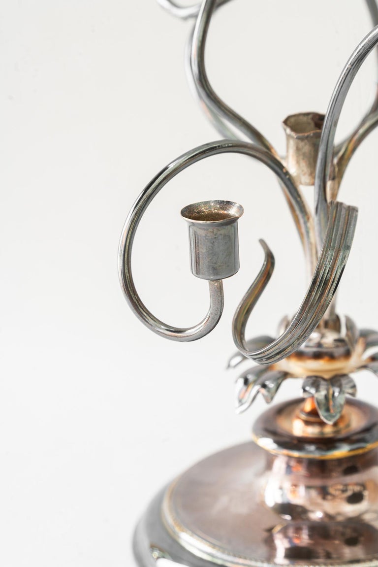 Brass silvered jugendstil candle holder for 3 candles vienna around 1908