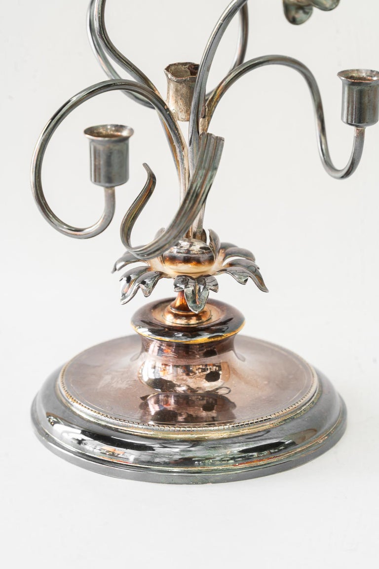 Brass silvered jugendstil candle holder for 3 candles vienna around 1908