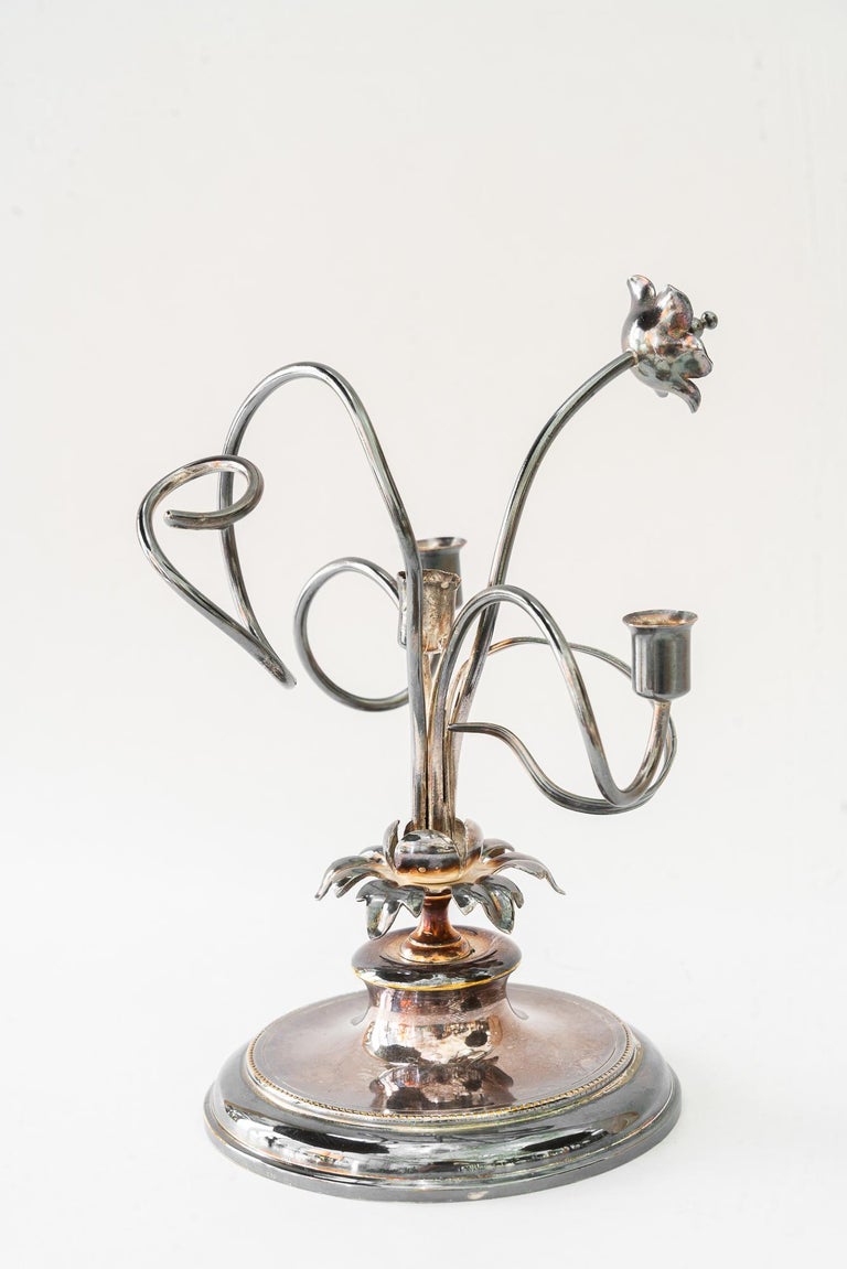 Brass silvered jugendstil candle holder for 3 candles vienna around 1908