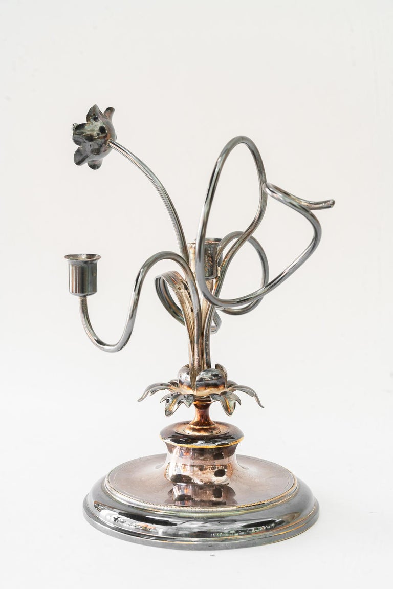Brass silvered jugendstil candle holder for 3 candles vienna around 1908
