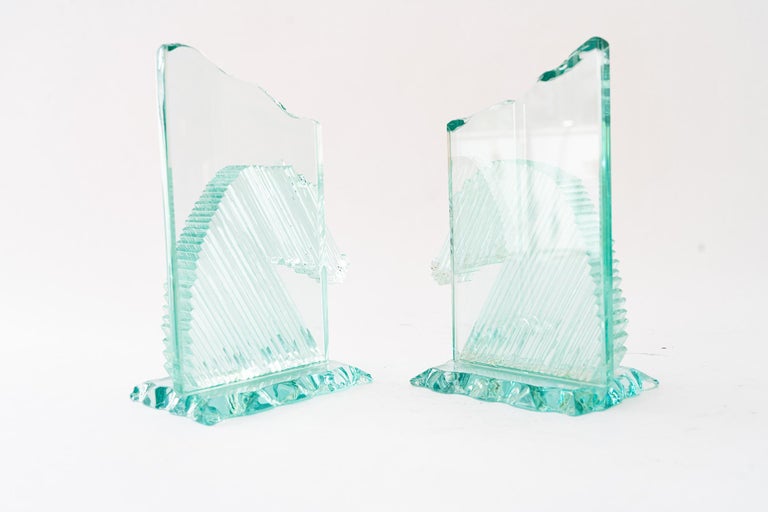 Glass bookends showing horse heads vienna around 1970s