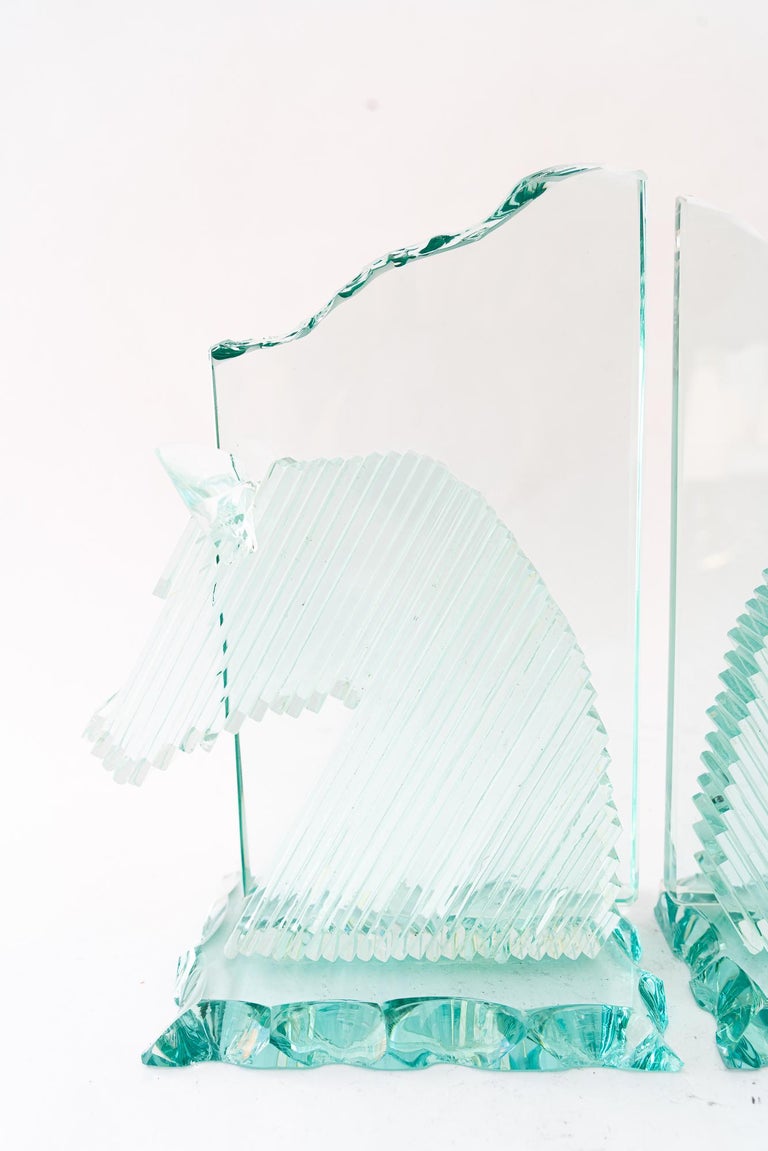 Glass bookends showing horse heads vienna around 1970s