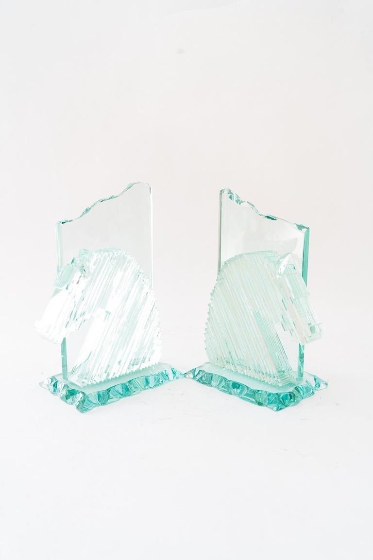 Glass bookends showing horse heads vienna around 1970s
