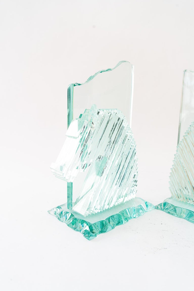 Glass bookends showing horse heads vienna around 1970s