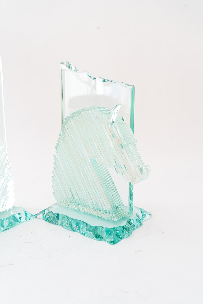 Glass bookends showing horse heads vienna around 1970s