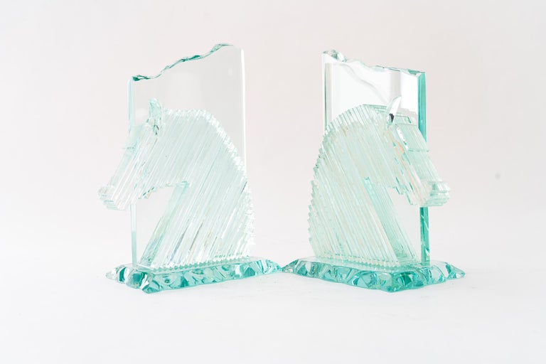 Glass bookends showing horse heads vienna around 1970s