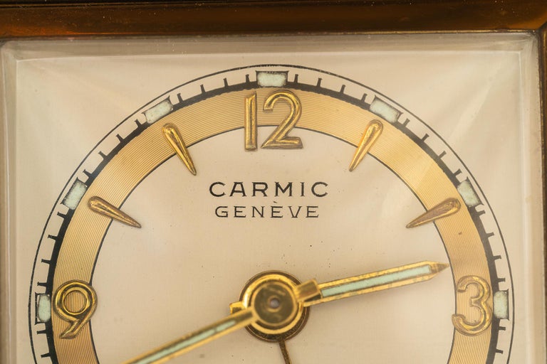 Swiss watch table clock carmic geneve 7 jewels around 1950s
