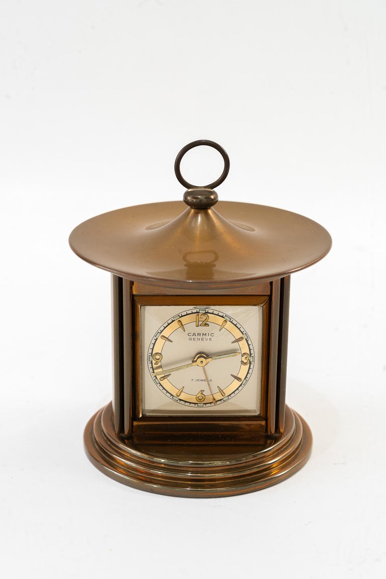 Swiss watch table clock carmic geneve 7 jewels around 1950s