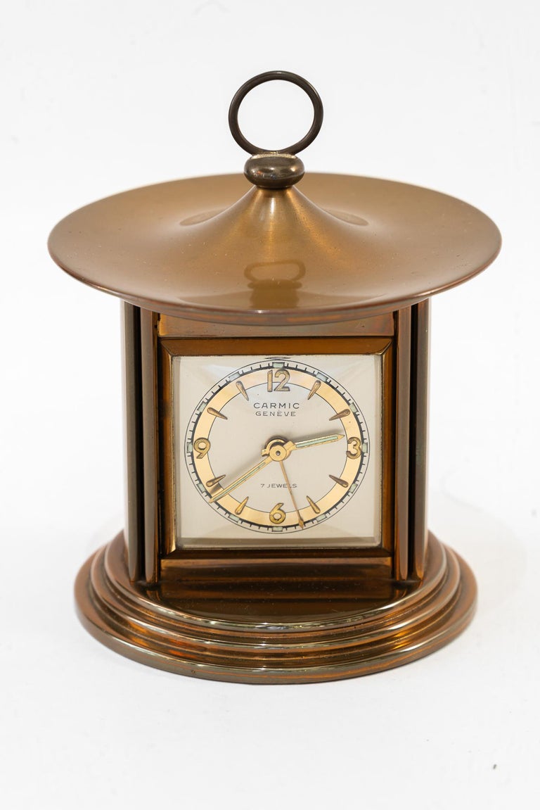 Swiss watch table clock carmic geneve 7 jewels around 1950s