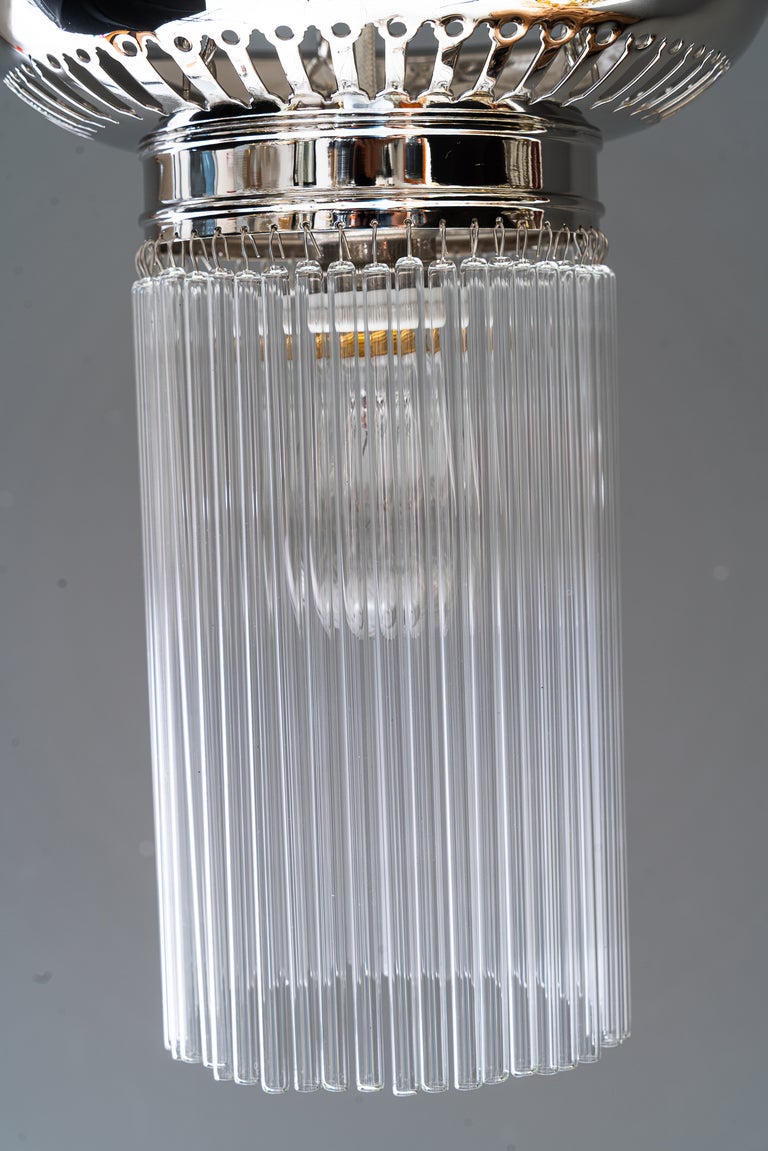 2 Nickel-plated ceiling lamps with glass sticks vienna around 1920