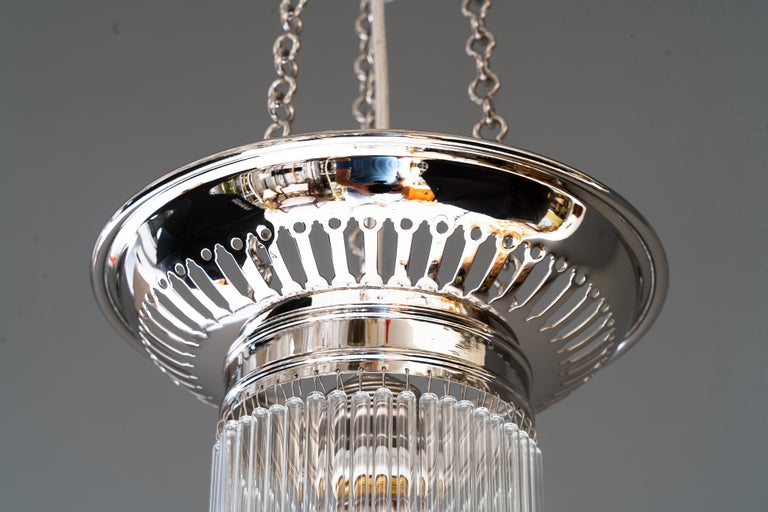 2 Nickel-plated ceiling lamps with glass sticks vienna around 1920