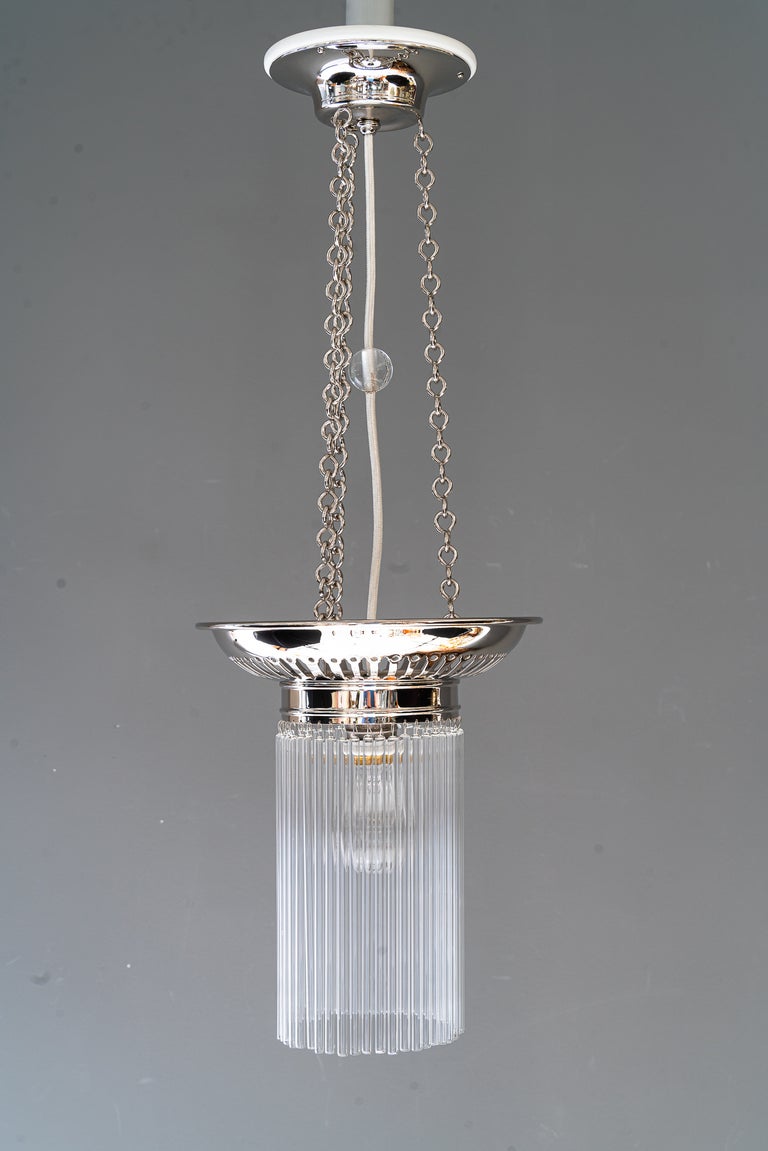2 Nickel-plated ceiling lamps with glass sticks vienna around 1920