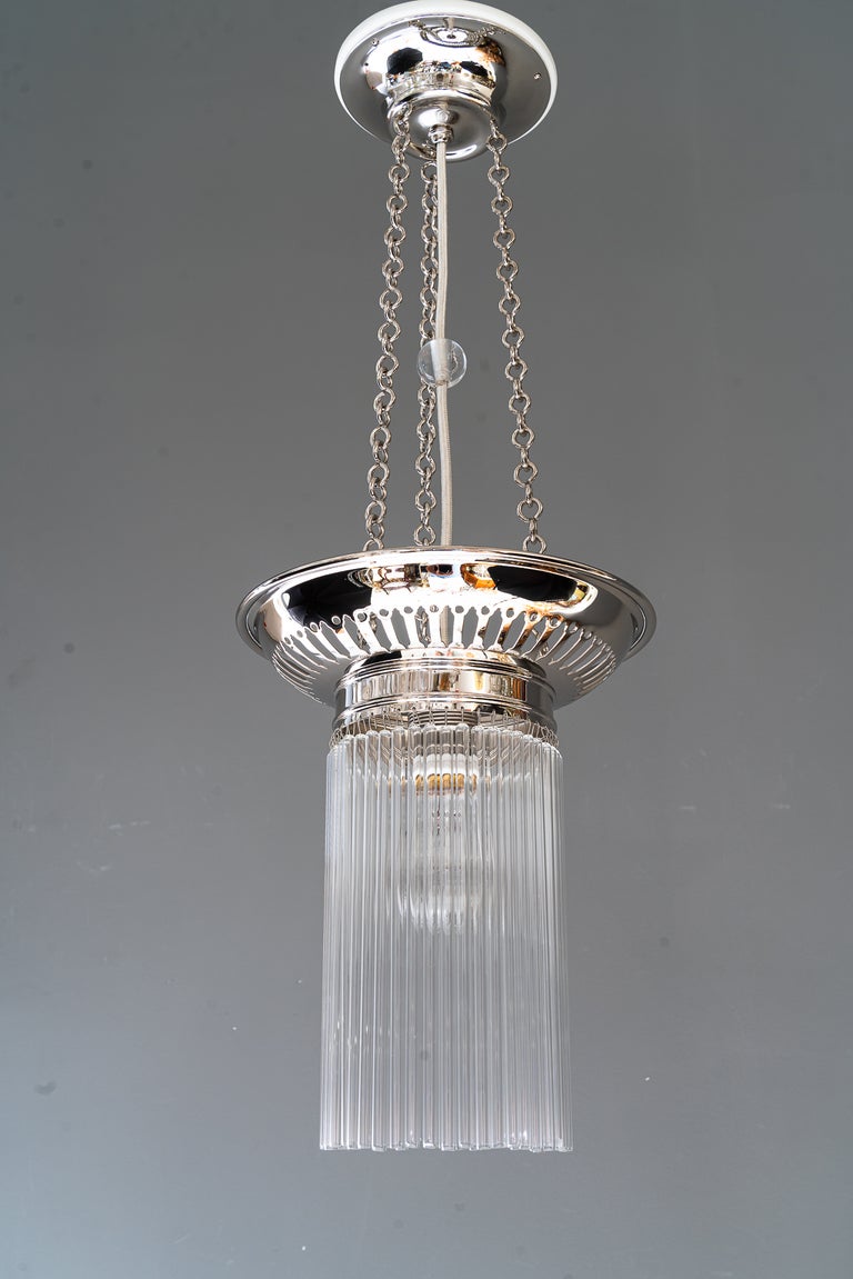 2 Nickel-plated ceiling lamps with glass sticks vienna around 1920