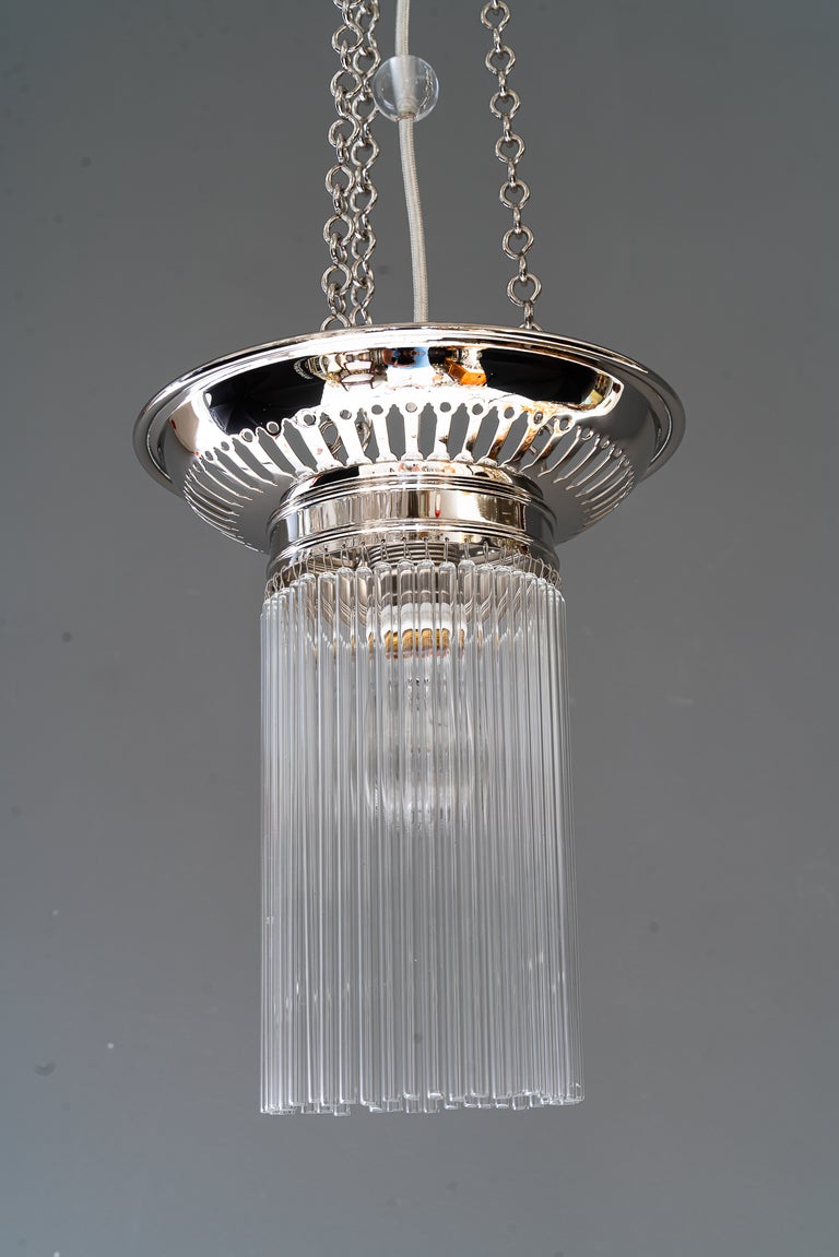 2 Nickel-plated ceiling lamps with glass sticks vienna around 1920