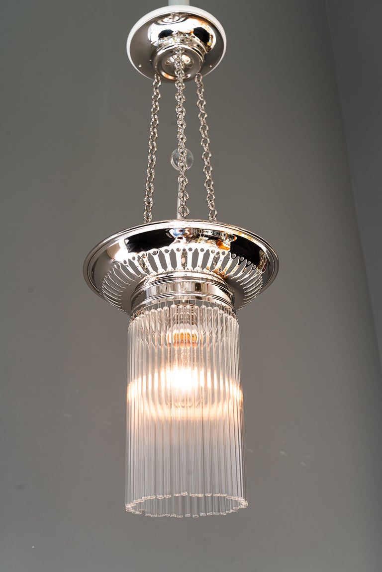 2 Nickel-plated ceiling lamps with glass sticks vienna around 1920