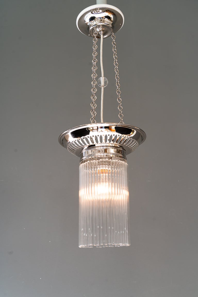 2 Nickel-plated ceiling lamps with glass sticks vienna around 1920