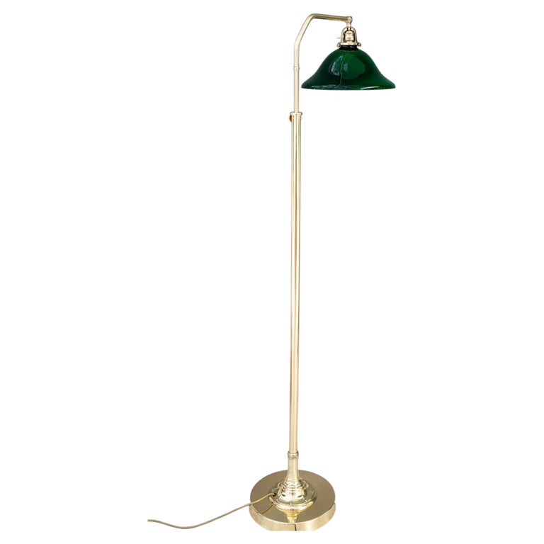 Adjustable Art Deco floor lamp with original green shade vienna around 1920s