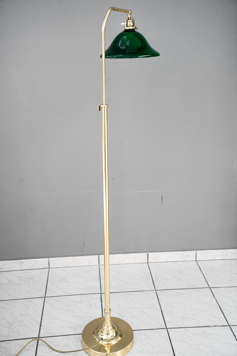 Adjustable Art Deco floor lamp with original green shade vienna around 1920s