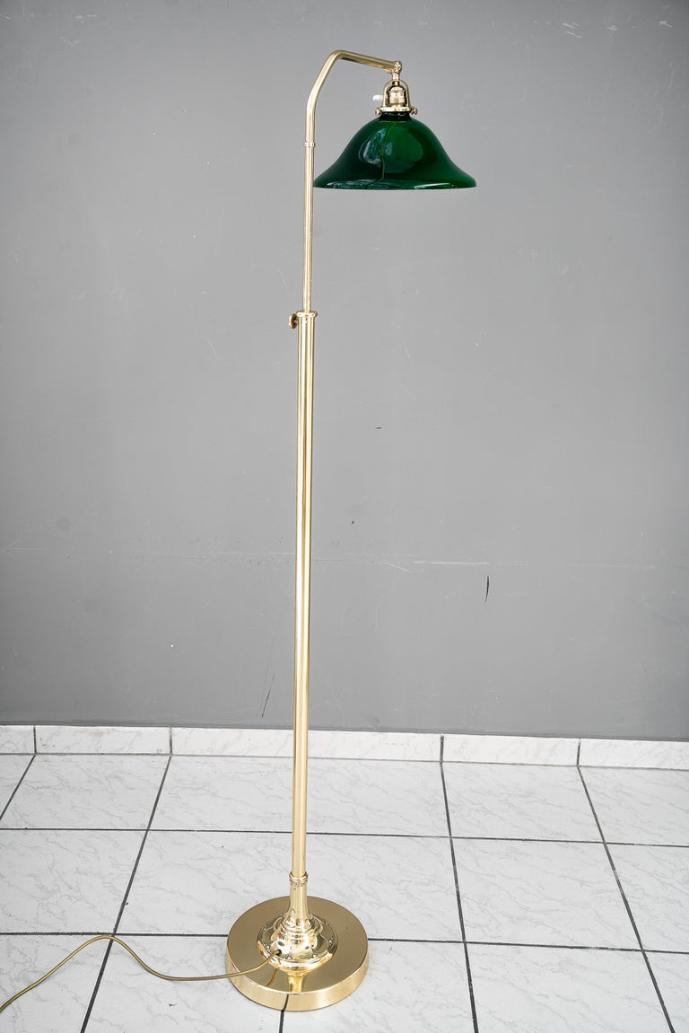 Adjustable Art Deco floor lamp with original green shade vienna around 1920s