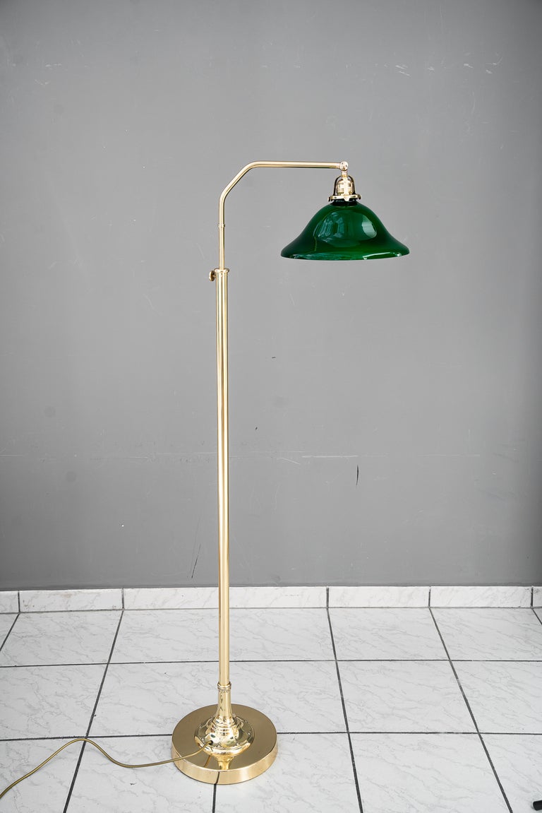 Adjustable Art Deco floor lamp with original green shade vienna around 1920s