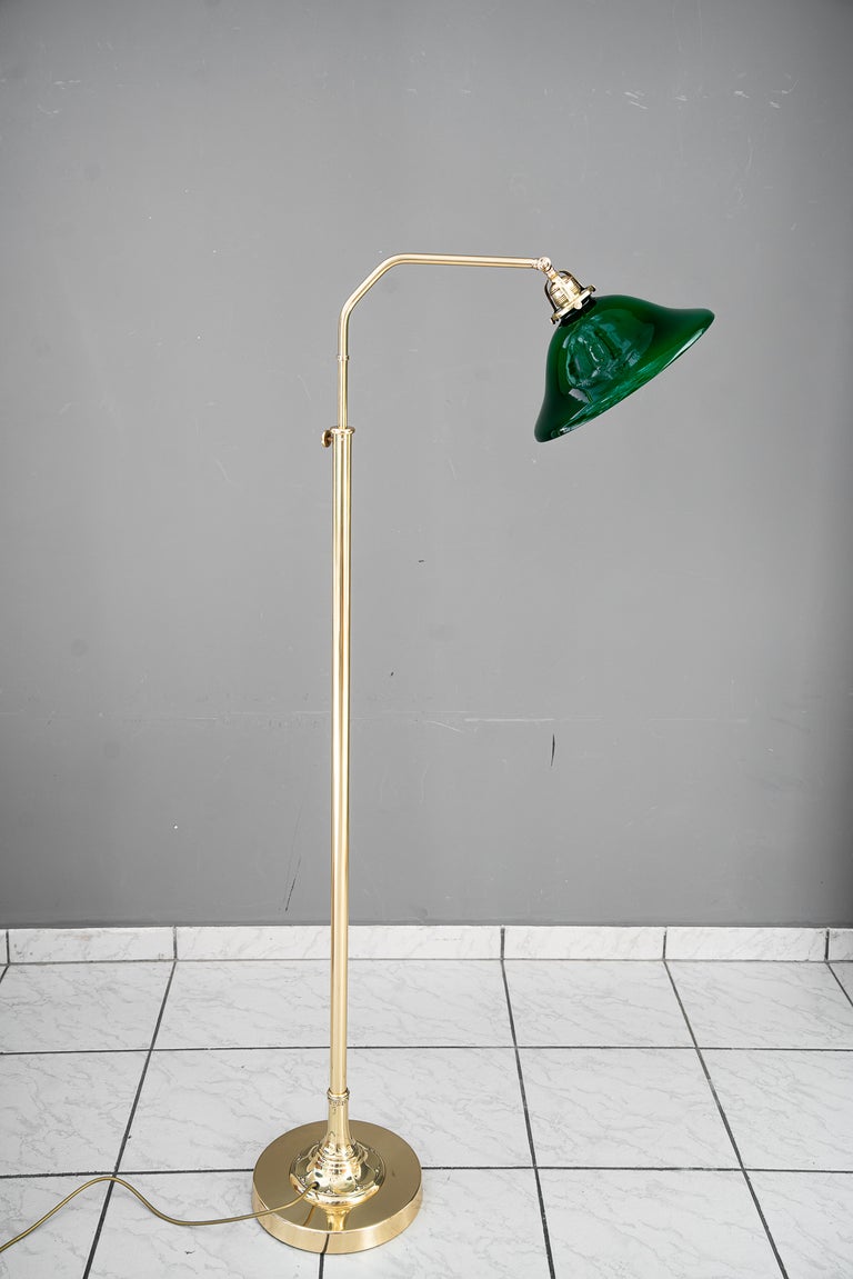 Adjustable Art Deco floor lamp with original green shade vienna around 1920s