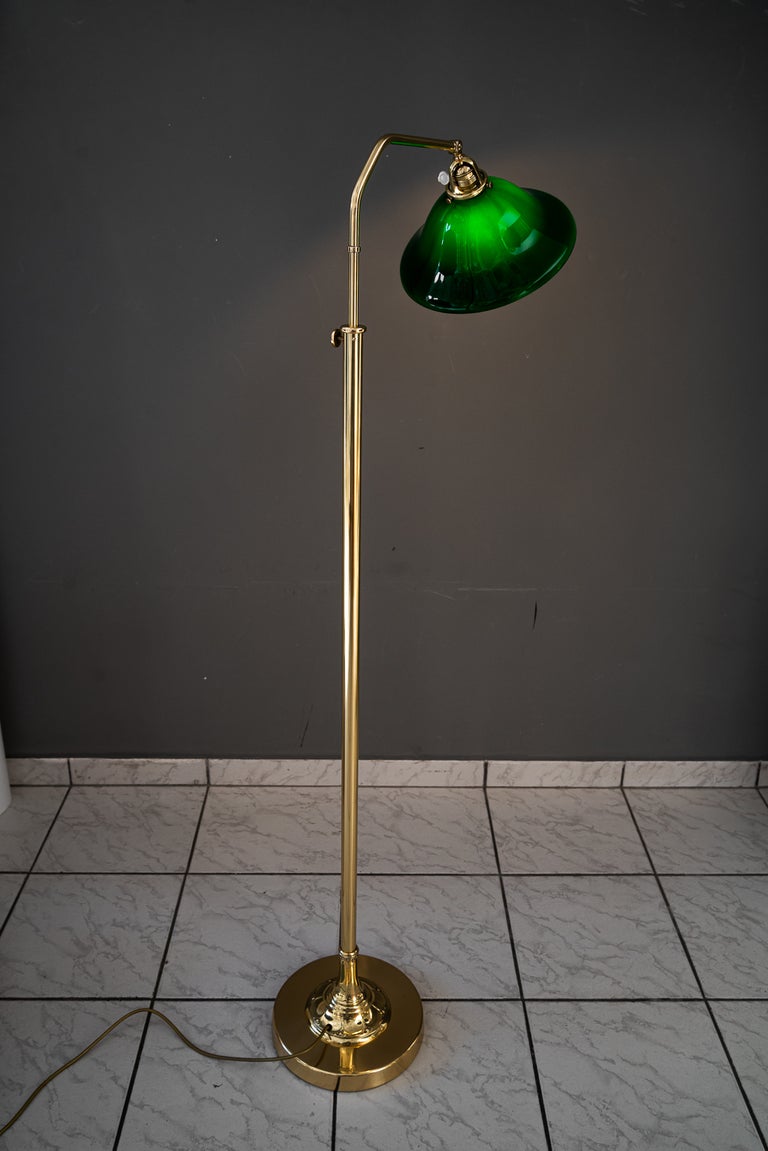 Adjustable Art Deco floor lamp with original green shade vienna around 1920s