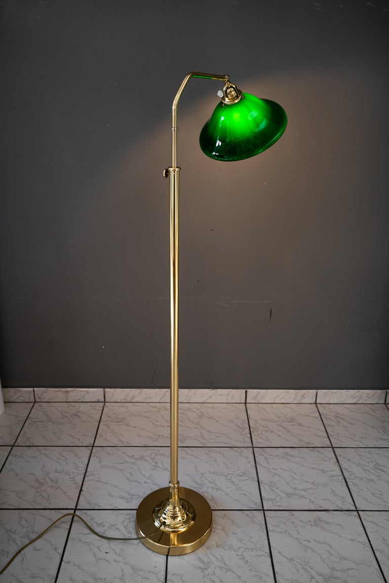 Adjustable Art Deco floor lamp with original green shade vienna around 1920s