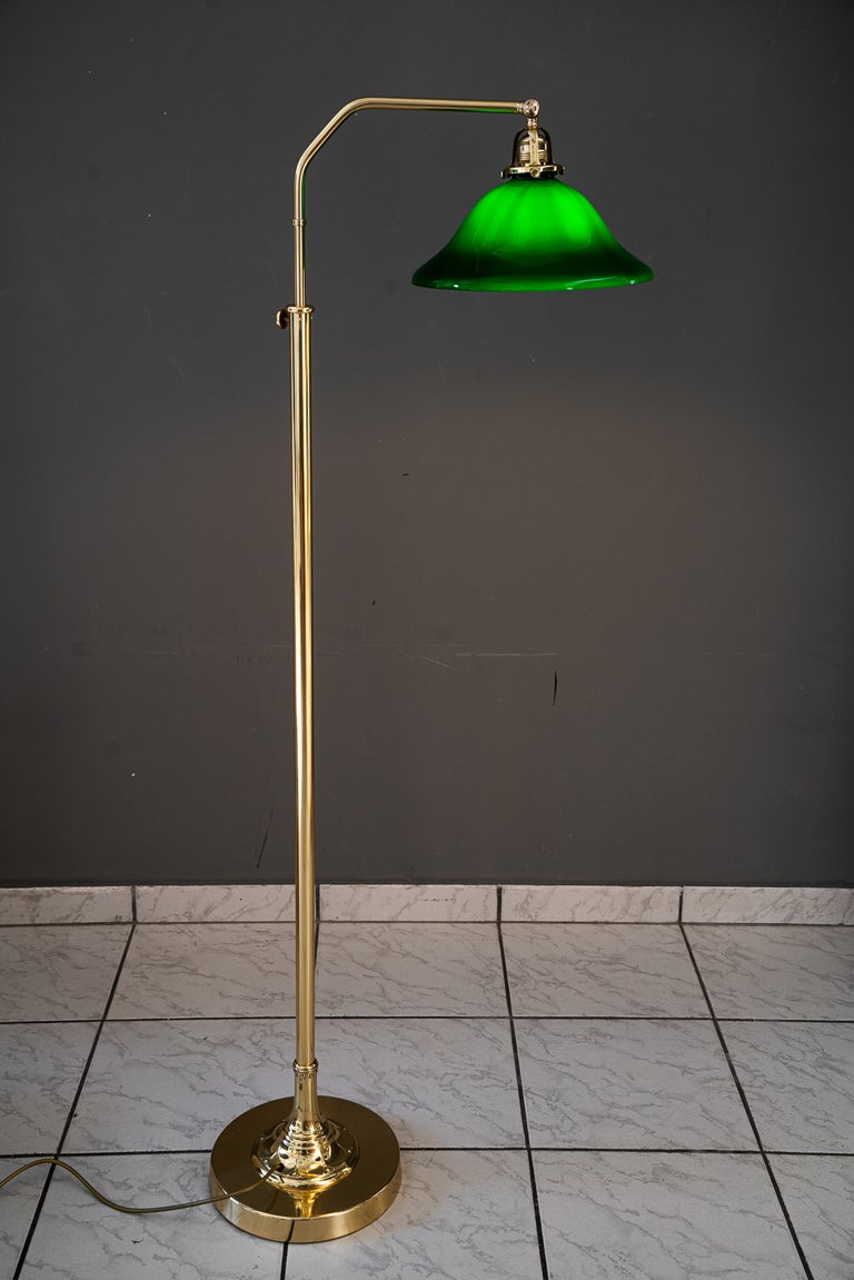 Adjustable Art Deco floor lamp with original green shade vienna around 1920s
