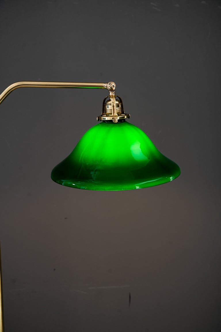 Adjustable Art Deco floor lamp with original green shade vienna around 1920s