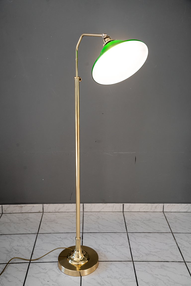 Adjustable Art Deco floor lamp with original green shade vienna around 1920s