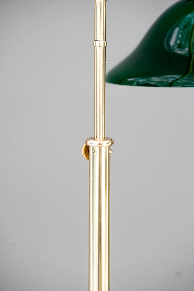 Adjustable Art Deco floor lamp with original green shade vienna around 1920s