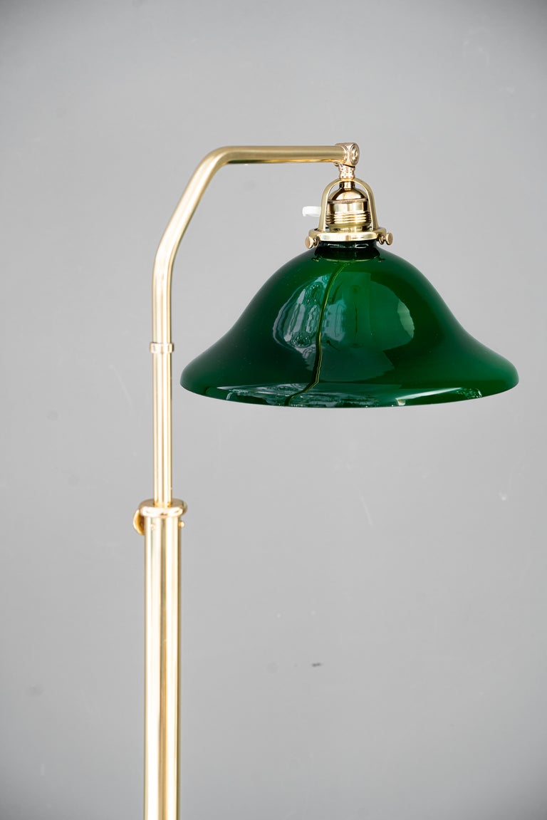 Adjustable Art Deco floor lamp with original green shade vienna around 1920s