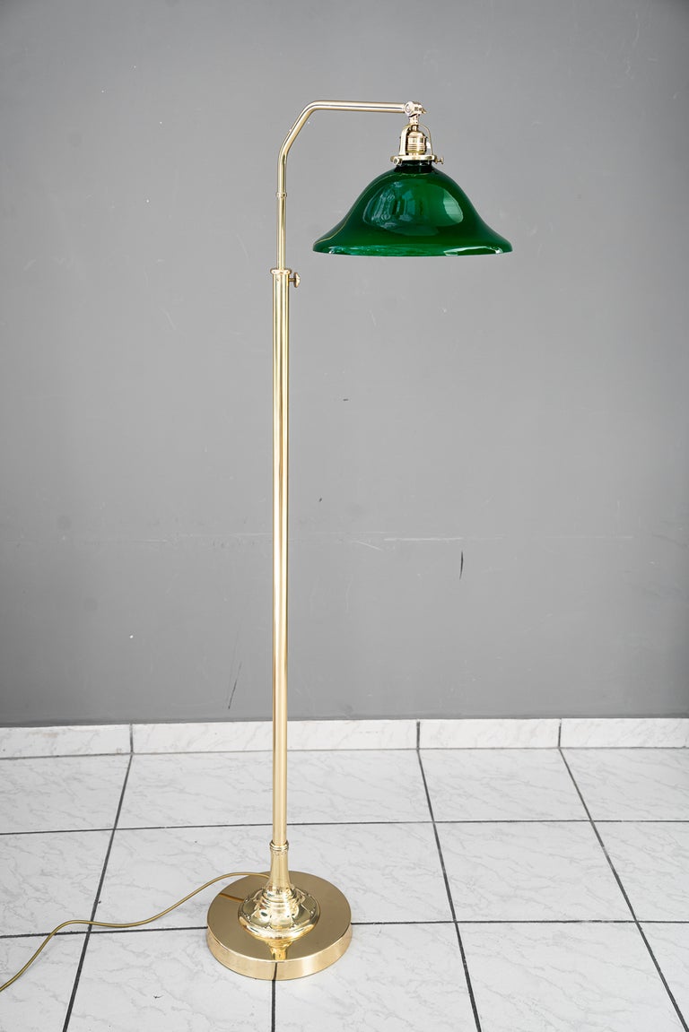 Adjustable Art Deco floor lamp with original green shade vienna around 1920s