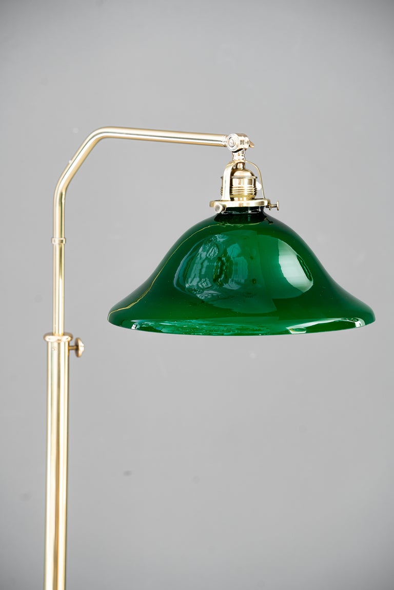 Adjustable Art Deco floor lamp with original green shade vienna around 1920s