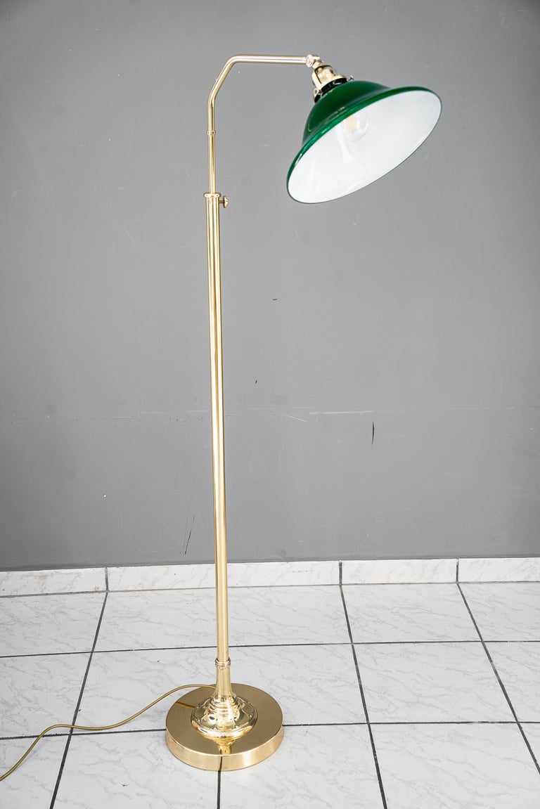 Adjustable Art Deco floor lamp with original green shade vienna around 1920s